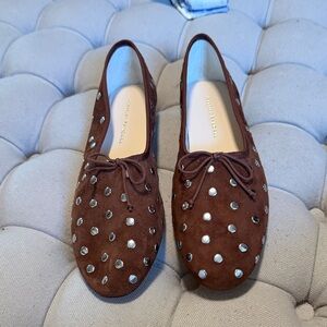 Loeffler Randall Brown Suede Loafers with Silver Studs